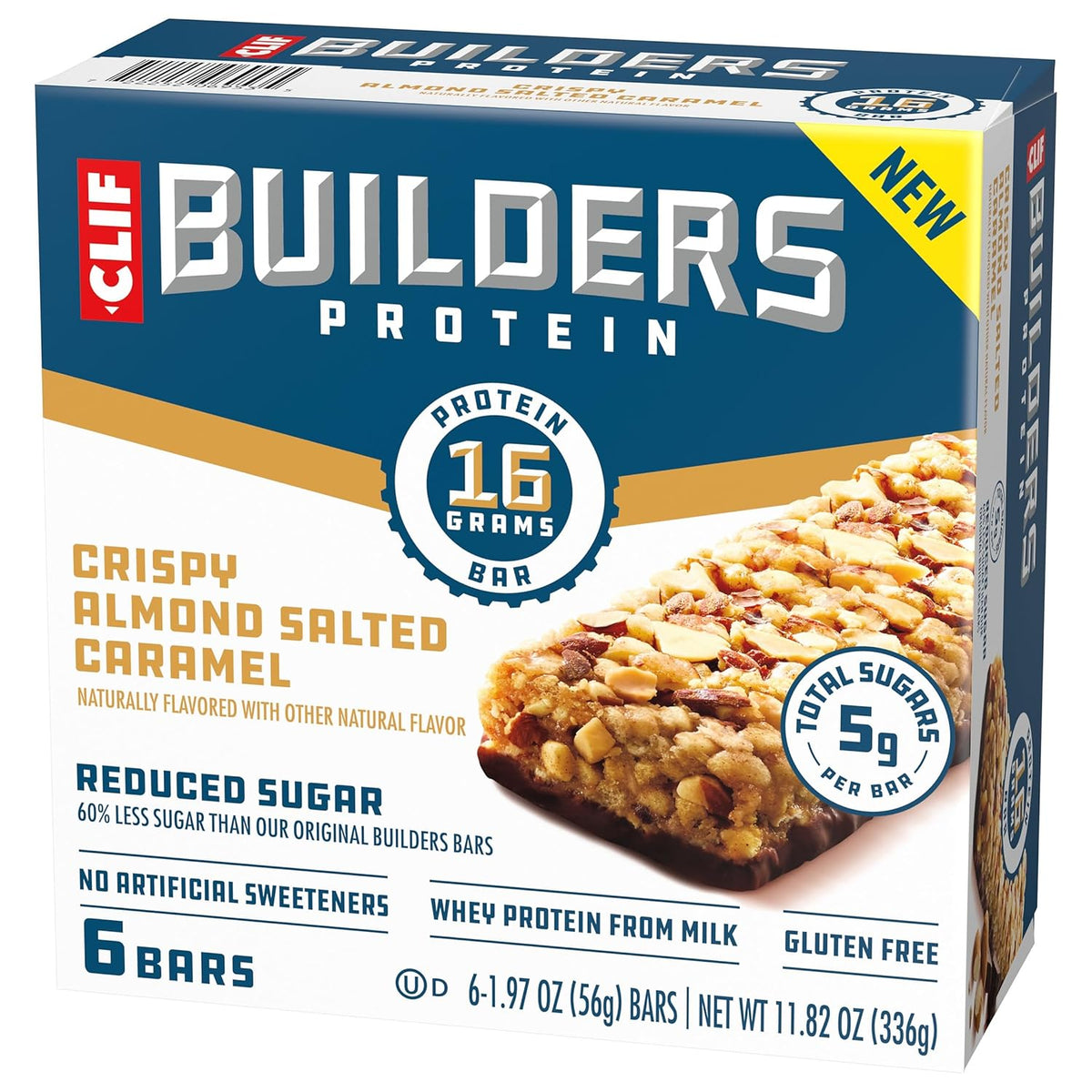 CLIF BUILDERS Reduced Sugar Protein Bar - Gluten Free Peanut Butter Chocolate Snack for Sensitive Stomachs and Self-Care Days