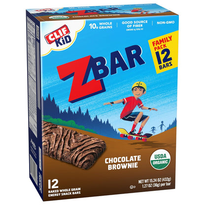 CLIF Kid Zbar Chocolate Brownie Soft-Baked Bars – Energy Snack for Bike Rides and Playground Days, 12 Count