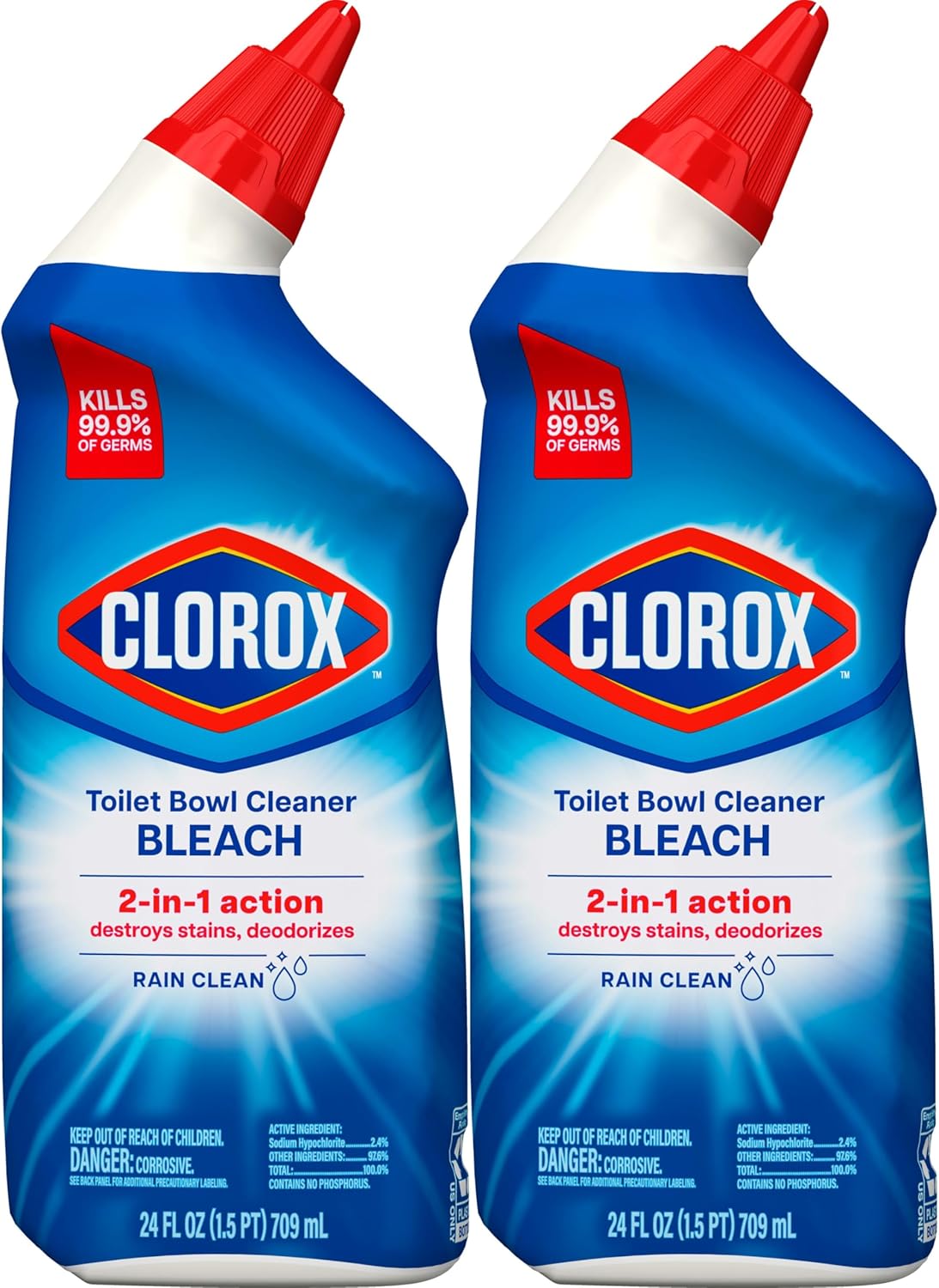 Clorox Bleach Toilet Bowl Gel Rain Clean, 99.9% Germ-Kill Disinfectant for Worry-Free Bathroom Sanitizing