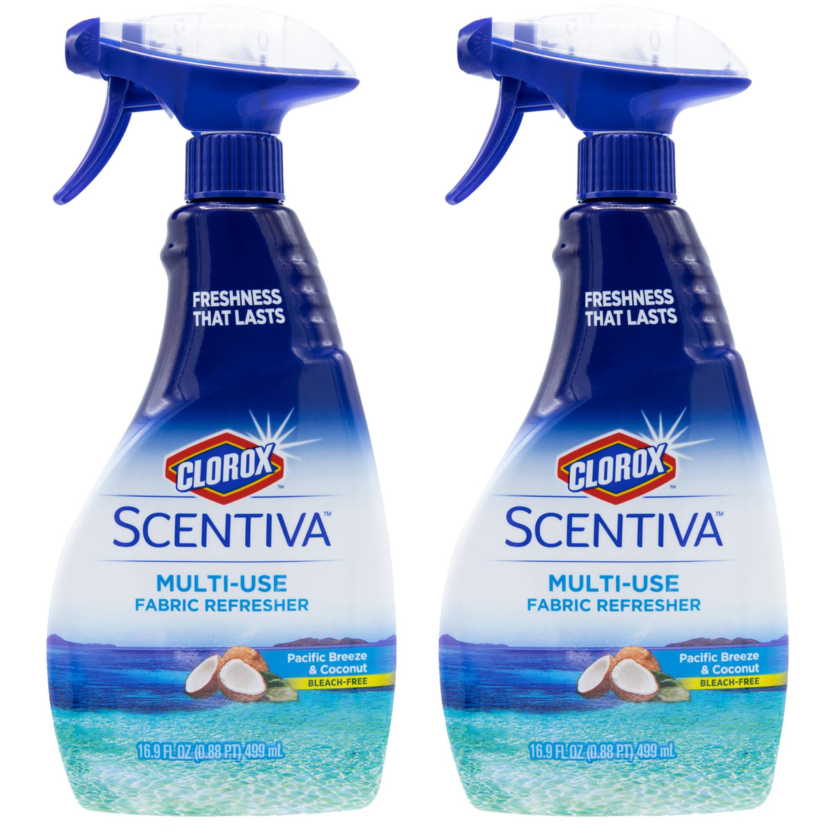 Clorox Scentiva Fabric Refresher Spray for Household Home Fabrics, Odor Refreshing Spray for Upholstery, Curtains, Bedding and Carpets, Pacific Breeze Coconut Scent, 16.9 Fl Oz - 2 Pack