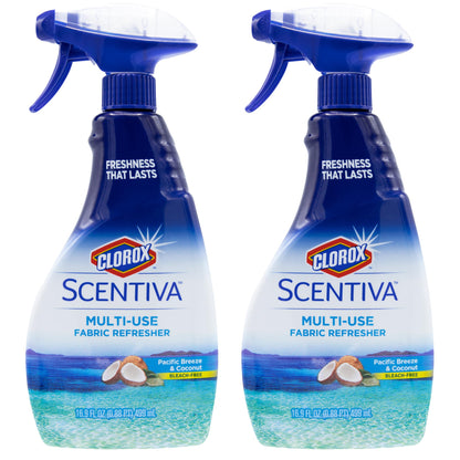 Clorox Scentiva Fabric Refresher Spray for Household Home Fabrics, Odor Refreshing Spray for Upholstery, Curtains, Bedding and Carpets, Pacific Breeze Coconut Scent, 16.9 Fl Oz - 2 Pack