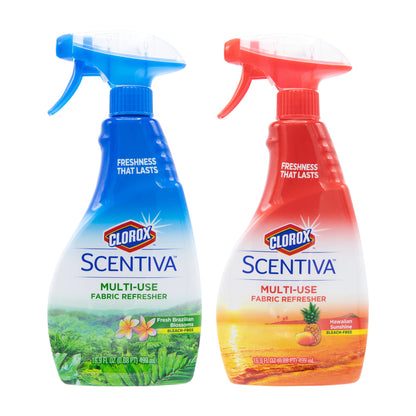 Clorox Scentiva Multi-Use Fabric Refresher Spray Bundle, Hawaiian Sunshine &amp;amp; Fresh Brazilian Blossoms, 16.9 Fl Oz Each - Fabric Freshening Spray, Fabric Deodorizer - Long Lasting Freshness