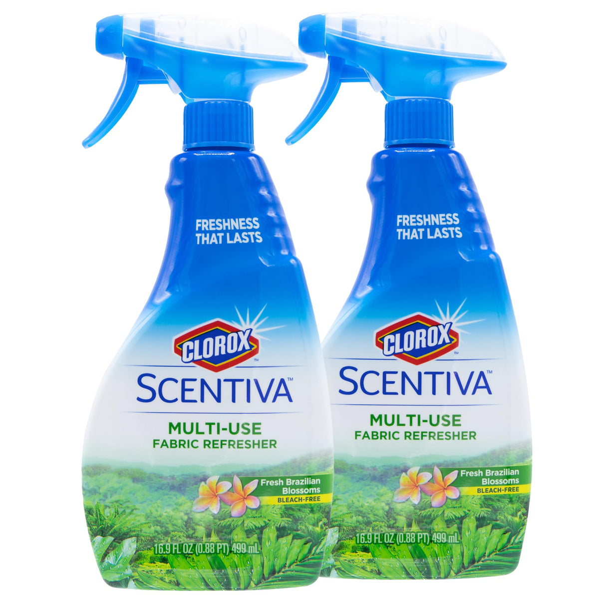 Clorox Scentiva Refresher Spray, Fresh Brazilian Blossoms Scent - Multi-Use Fabric &amp;amp; Linen Freshener Spray - Odor Eliminator for Home, Upholstery, Bedding, Curtains, Room, 16.9 Fl Oz - 2 Pack