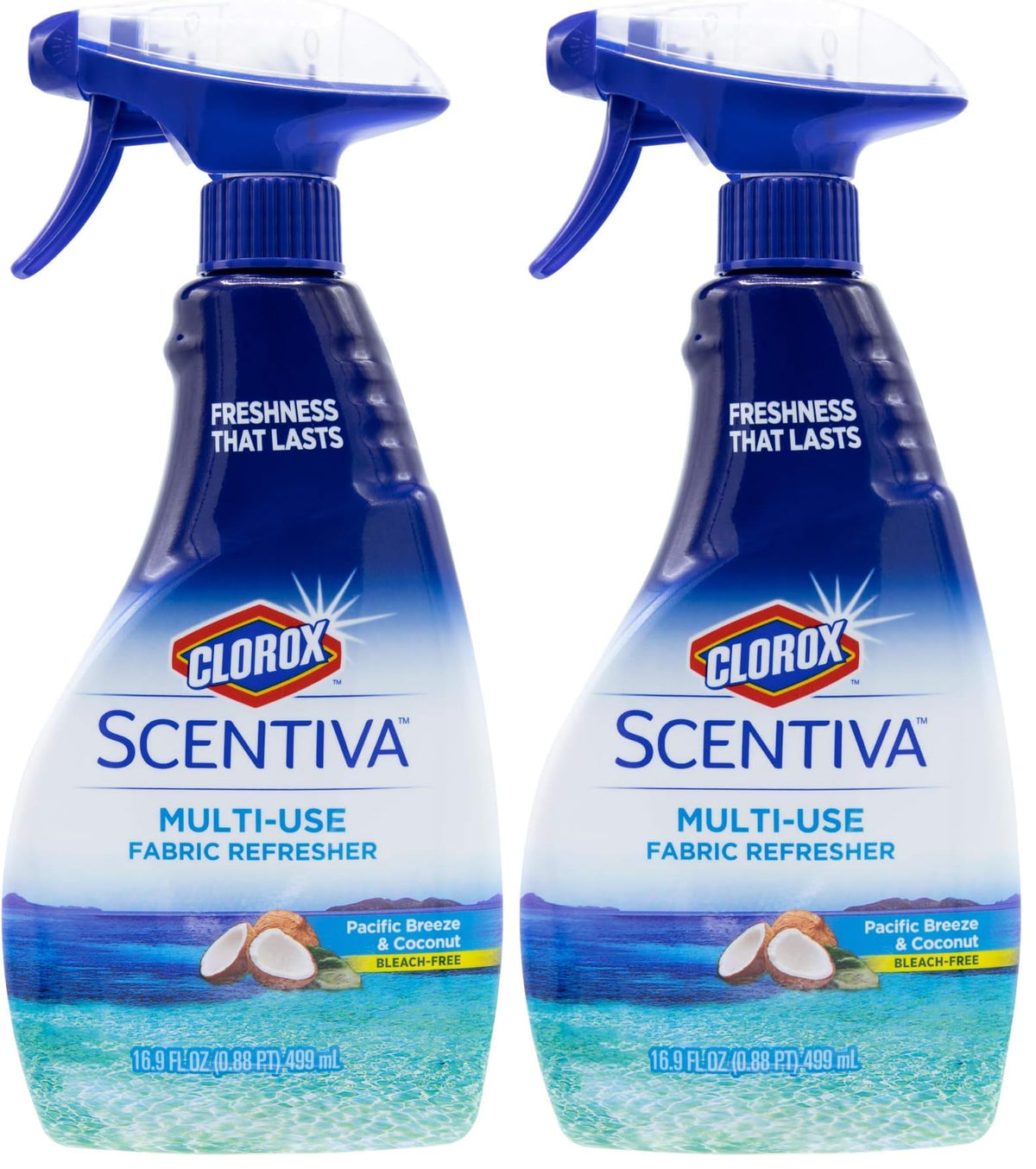 Clorox Scentiva Refresher Spray, Pacific Breeze &amp;amp; Coconut Scent - Multi-Use Fabric &amp;amp; Linen Freshener Spray - Odor Eliminator for Home, Upholstery, Bedding, Curtains, Room, 16.9 Fl Oz (Pack of 2)