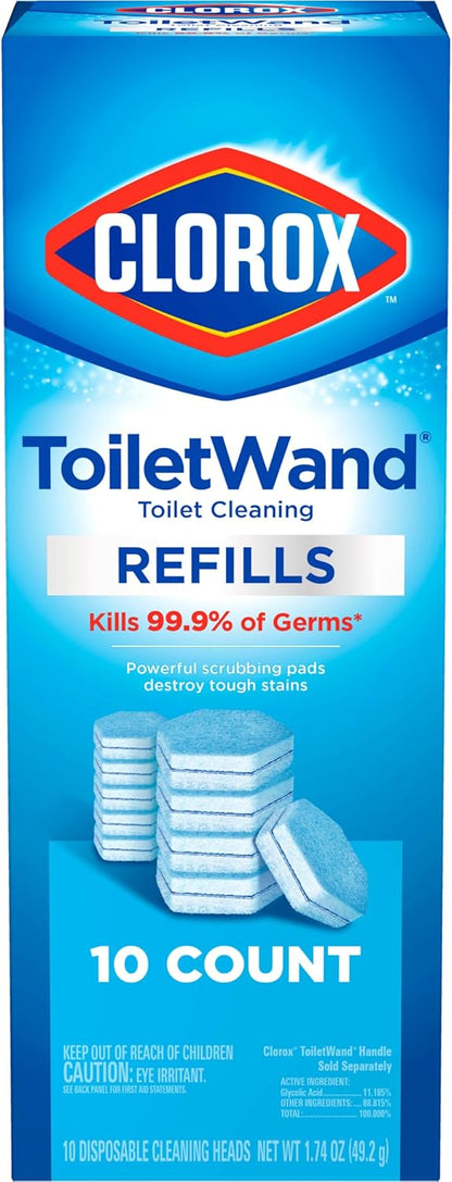 Clorox ToiletWand Toilet Bowl Refills – Hands-Free Germ Killing Pads for Safer Bathroom Cleaning with Kids