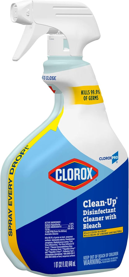 CloroxPro Clorox Clean-Up Disinfectant Cleaner – Cafeteria Table and Lunch Tray Sanitizer for School Cafeterias, Kid-Friendly Cleaning Power in 32-Ounce Bulk Bottles (9-Pack)
