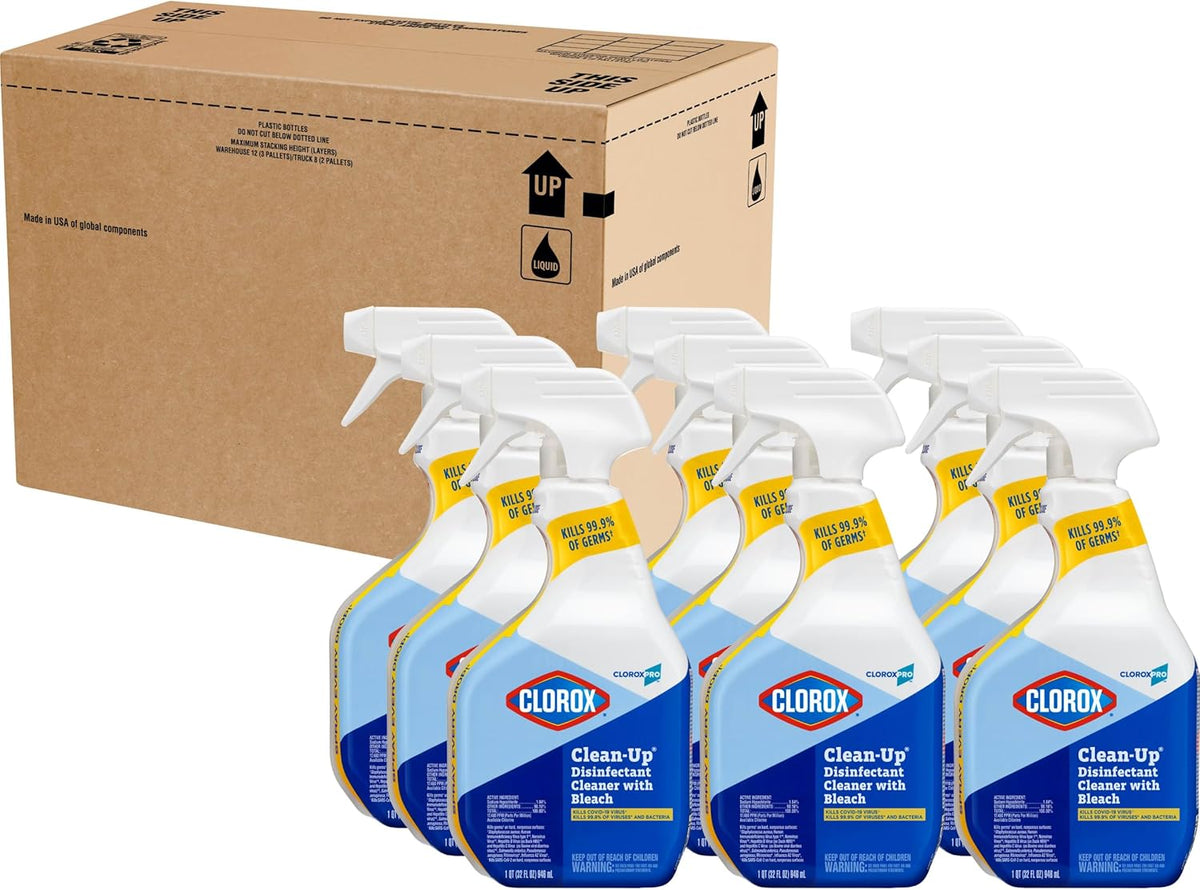 CloroxPro Clorox Clean-Up Disinfectant Cleaner – Cafeteria Table and Lunch Tray Sanitizer for School Cafeterias, Kid-Friendly Cleaning Power in 32-Ounce Bulk Bottles (9-Pack)