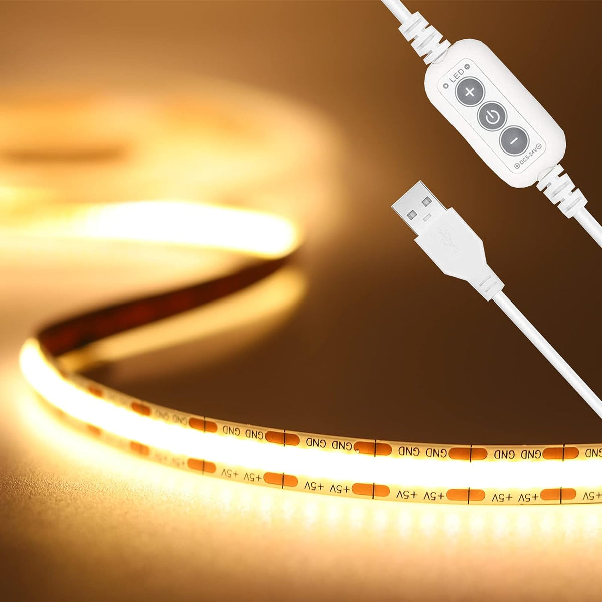cob led strip with 320 leds per meter (640 total) producing 1200 lumens of dotless light