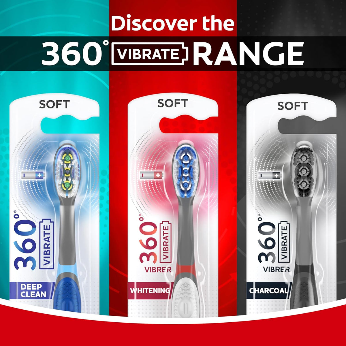 Colgate 360 Vibrate Battery Powered Toothbrush for Home Bathroom Self-Care Routine, 2 Pack