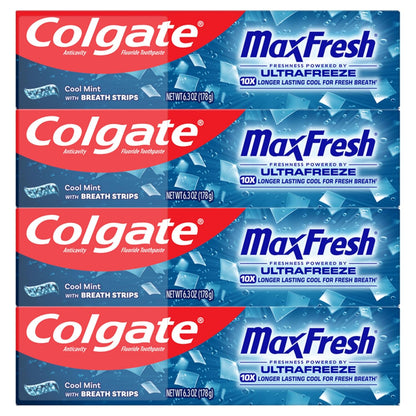 Colgate MaxFresh Cool Mint Toothpaste – Essential Dual-Action Cavity & Breath Protection, Clean Neutral 4-Pack Design