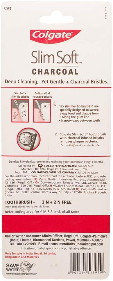 Colgate SlimSoft Charcoal Toothbrush 4-Pack – Sleek Bathroom Countertop Essential for a Polished Vanity Aesthetic