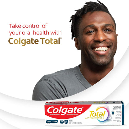 Colgate Total Active Prevention Deep Clean Toothpaste – Daily Wellness Ritual for En-suite Bathroom, 24-Hour Antibacterial Mint Care, 3 Pack 5.1 oz