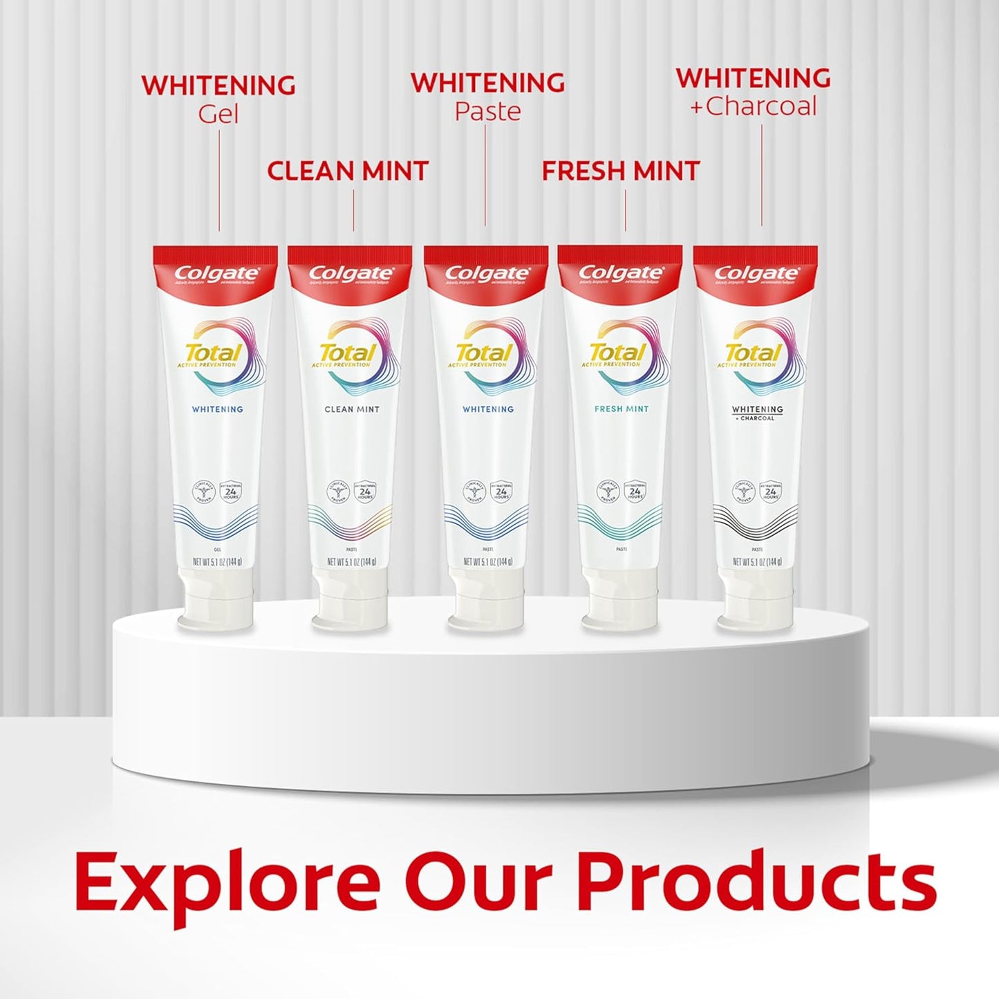 Colgate Total Active Prevention Deep Clean Toothpaste – Daily Wellness Ritual for En-suite Bathroom, 24-Hour Antibacterial Mint Care, 3 Pack 5.1 oz