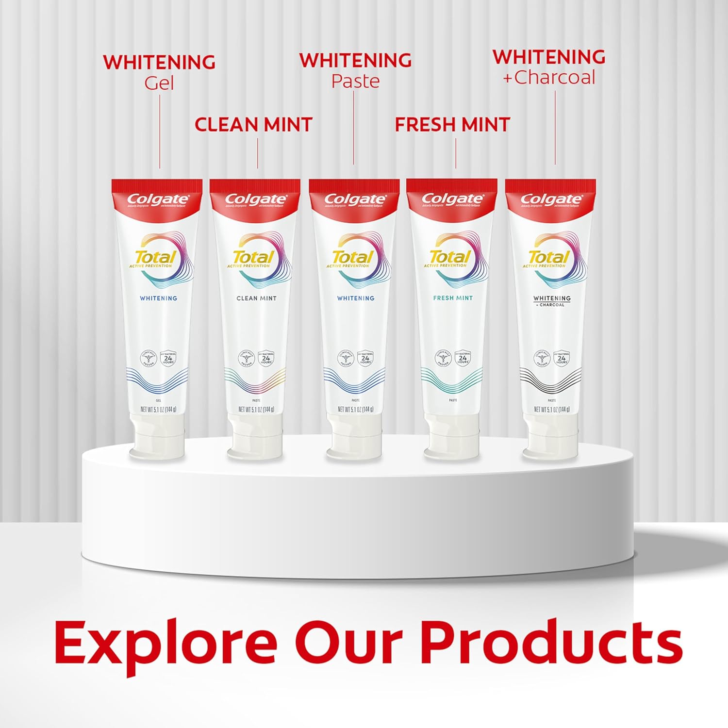 Colgate Total Active Prevention Deep Clean Toothpaste – Daily Wellness Ritual for En-suite Bathroom, 24-Hour Antibacterial Mint Care, 3 Pack 5.1 oz