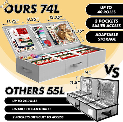collapsible, no-assembly design measuring 41.5" l x 16.5" w x 6.6" h that slides under beds or onto shallow shelves