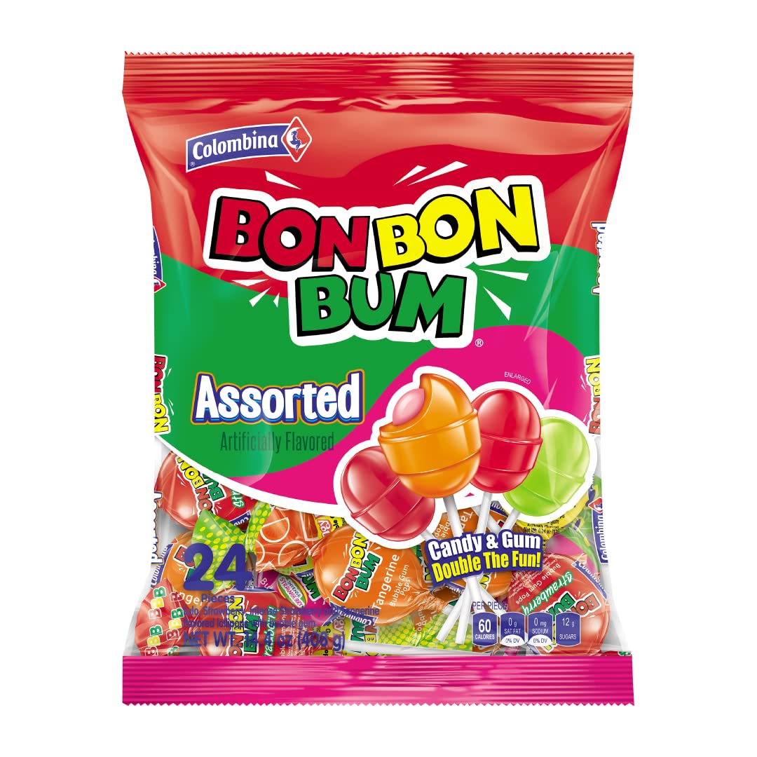 Colombina Bon Bon Bum Lollipops – 48-Count Tropical Candy Care Package for Latin American Family Abroad and Nostalgic Holiday Gifting