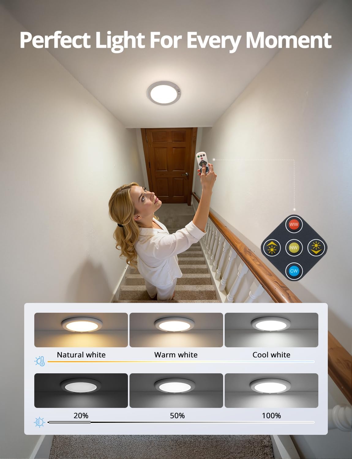 Combuh Rechargeable Wireless Shower Light – Flameless Battery Operated Overhead Lamp Safe for Kids and Pets in Damp Rooms