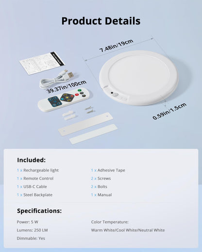 Combuh Rechargeable Wireless Shower Light – Flameless Battery Operated Overhead Lamp Safe for Kids and Pets in Damp Rooms