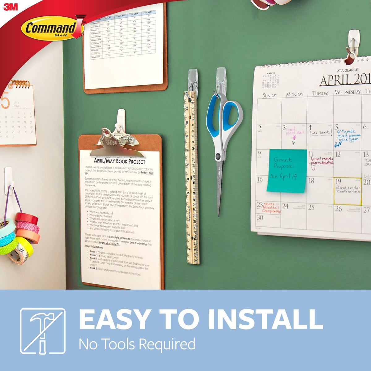 Command Medium Clear Wire Toggle Hooks for Home Office Focus, Adhesive Hooks for Cables, Headphones, and Calendars