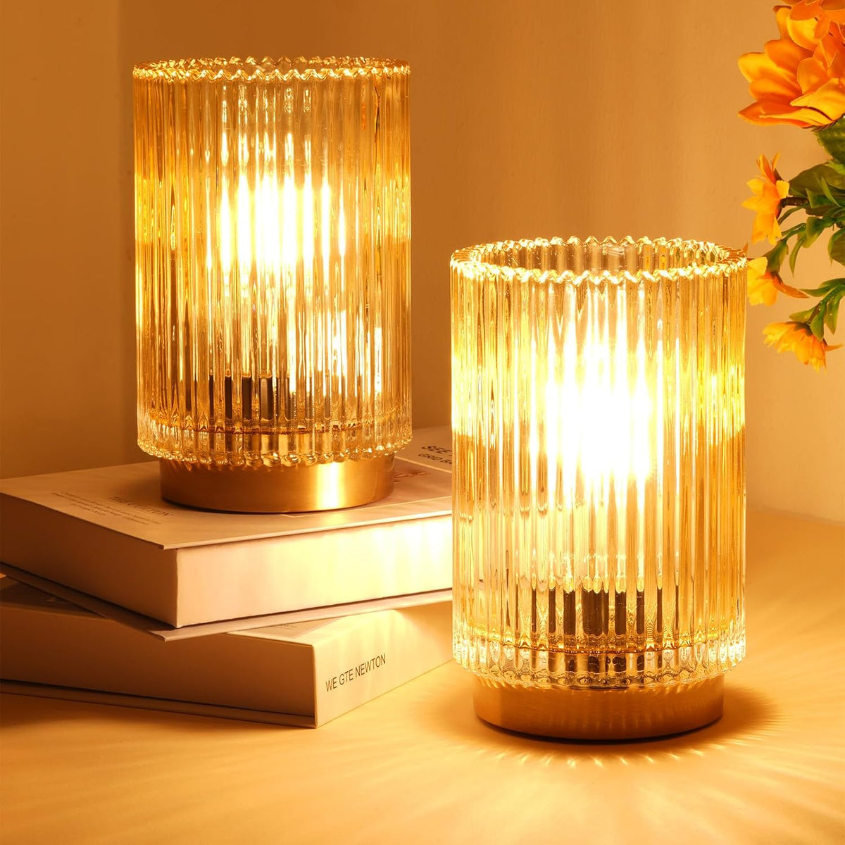 Compact Fluted Glass Cordless Lamp for Clean, Uncluttered Bedside Tables and Reading Nooks