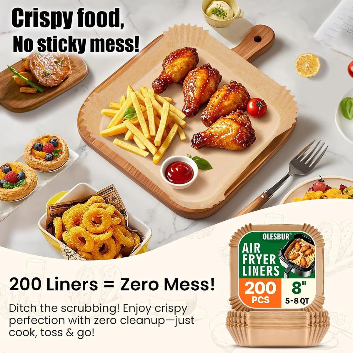 compatible with air fryers, ovens, microwaves, skillets, and frying pans