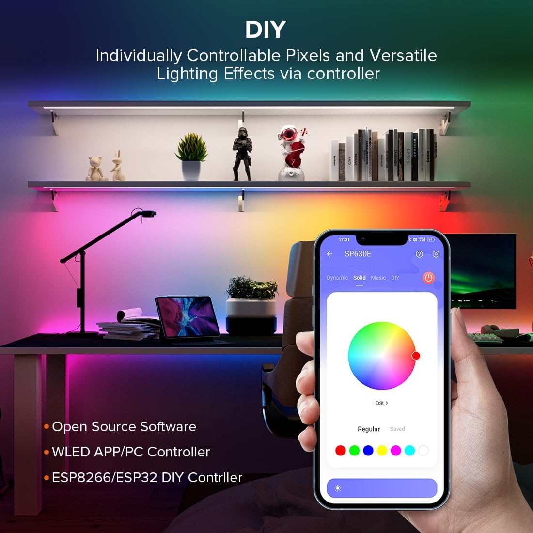 compatible with arduino (fastled library), raspberry pi, and sp-series bluetooth/wi-fi/alexa music controllers