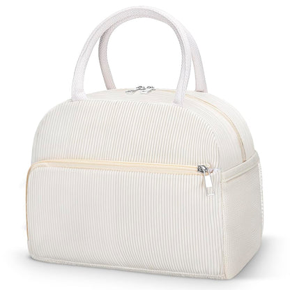 Coobiiya Lunch Bag for Women Men, Cute Corduroy Lunch Tote Bags Insulated Reusable LunchBox Large Capacity Cooler Bag for Work Travel Picnic
