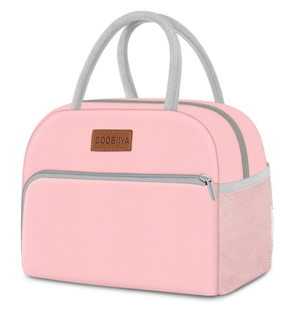 Coobiiya Lunch Bag for Women Men, Insulated Reusable Picnic Bag, 10.8&amp;#34;L x 6.3&amp;#34;W x 8.85&amp;#34;H, Pink
