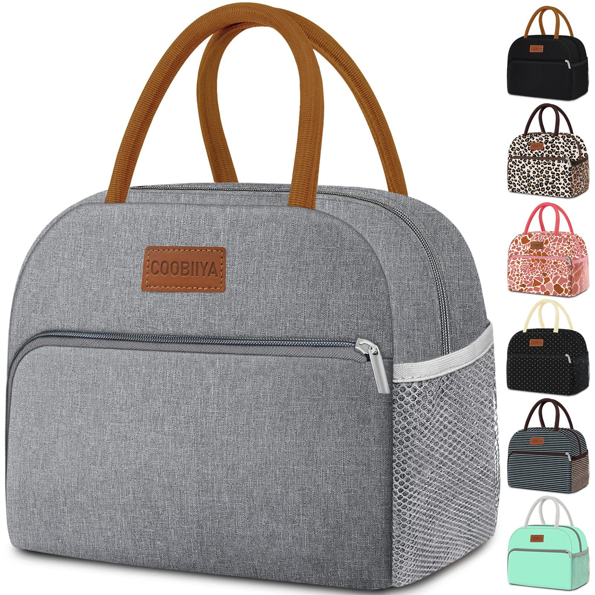 Coobiiya Lunch Bag Lunch Box for Women Men,Small Leakproof Cute Lunch Tote Large Capacity Reusable Insulated Cooler Lunch Container for Work/Office/Picnic/Beach，Grey