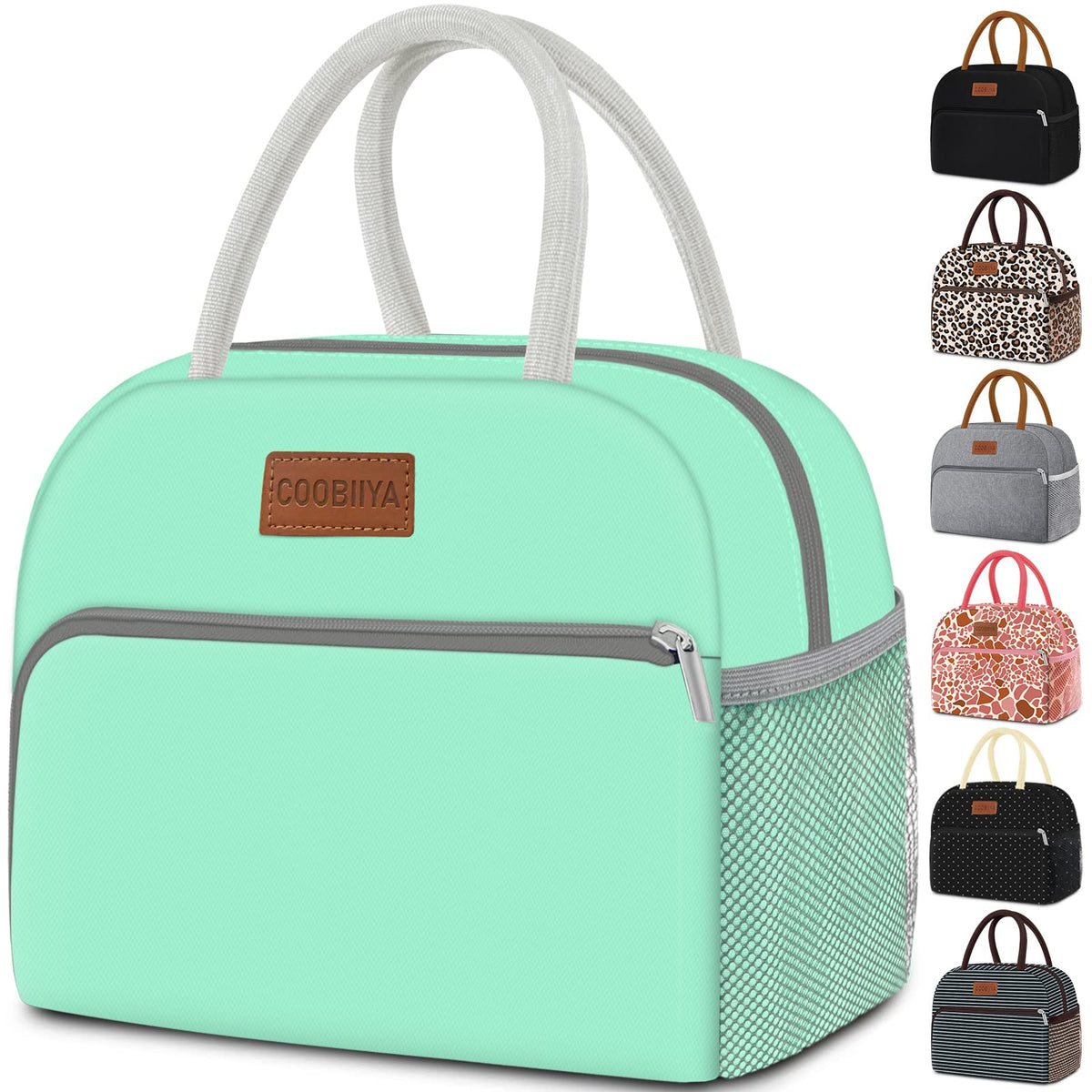 Coobiiya Lunch Bag Women, Lunch Box Bag for Women Adult Men, Small Leakproof Cute Lunch Tote Large Capacity Reusable Insulated Cooler Lunch Container for Work/Office/Picnic/Travel-Green