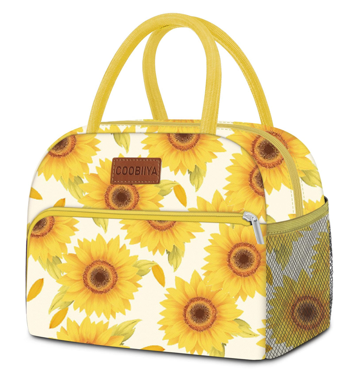 Coobiiya Lunch Bag Women, Lunch Box for Women Adult Men, Small Leakproof Cute Lunch Tote Large Capacity Reusable Insulated Cooler Lunch Container for Work/Office/Picnic/Travel-Sun Flower