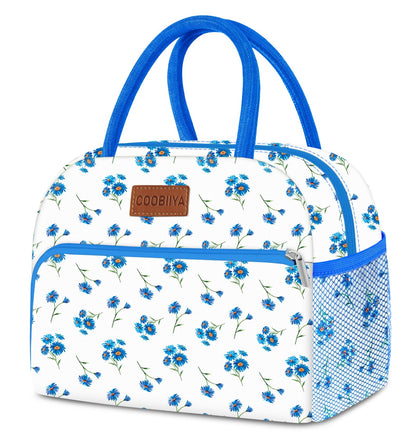 Coobiiya Lunch Bag Women, Lunch Box for Women Adult Men, Small Lunch Bag Leak-proof Cute Lunch Tote Large Capacity Reusable Insulated Cooler for Work/Office/Picnic/Travel-Blue Daisy