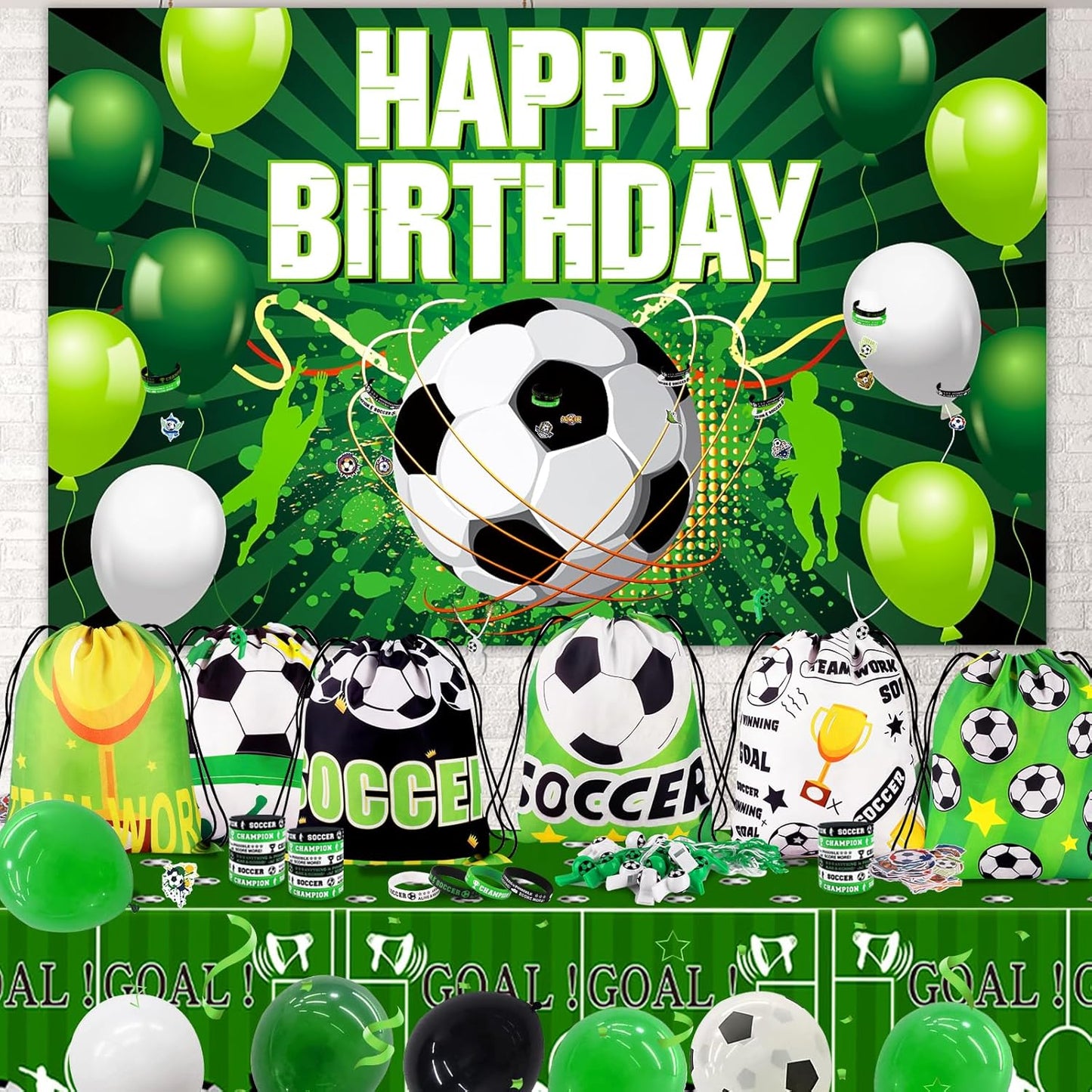 coordinated soccer-themed graphics across all four item types