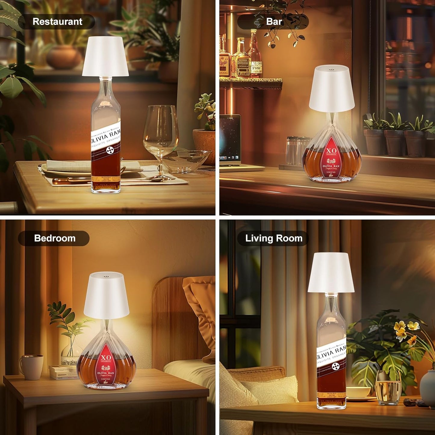 Cordless Bottle Lamp for Bedroom Nightstand, Touch Dimmable Ambient Decor Light