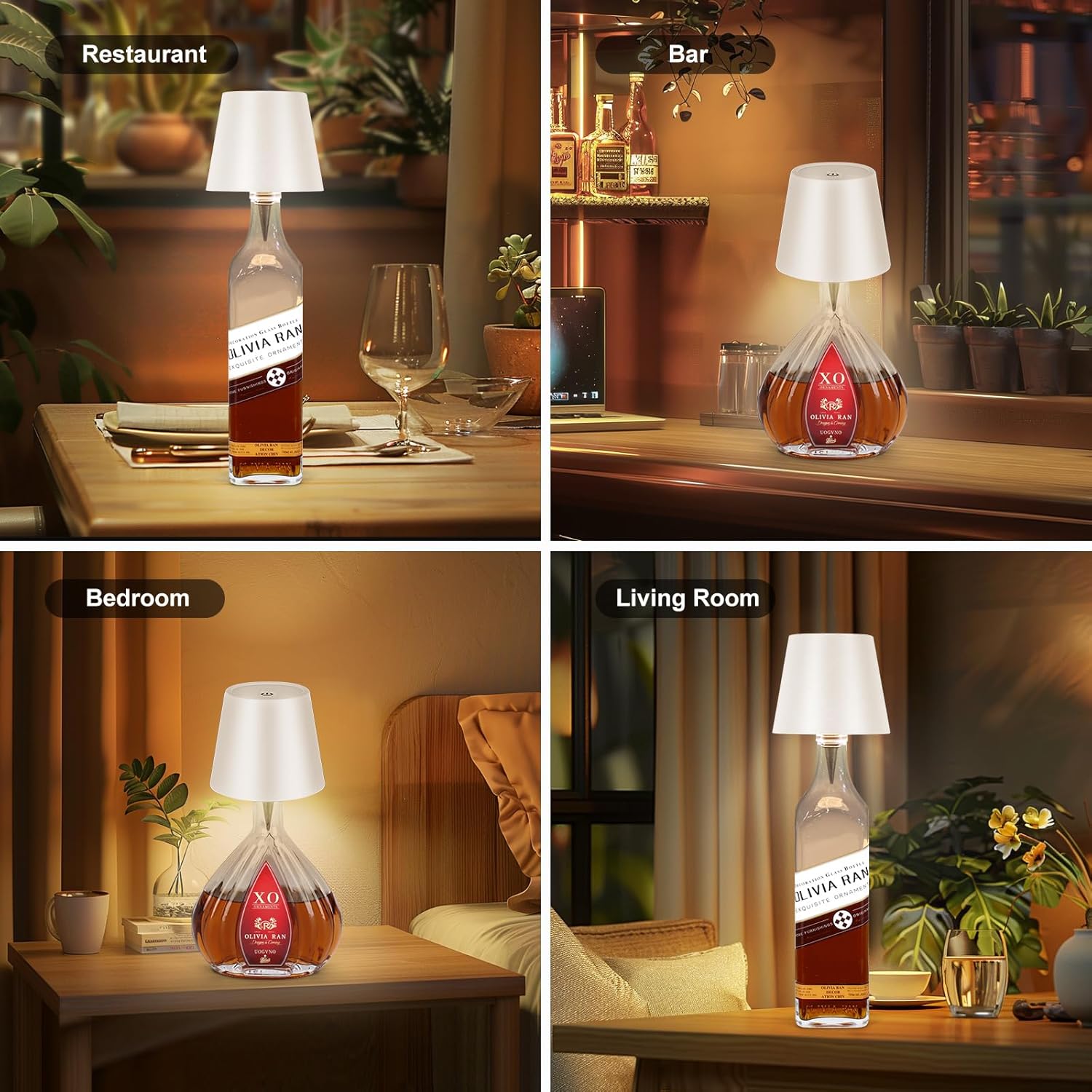 Cordless Bottle Lamp for Bedroom Nightstand, Touch Dimmable Ambient Decor Light