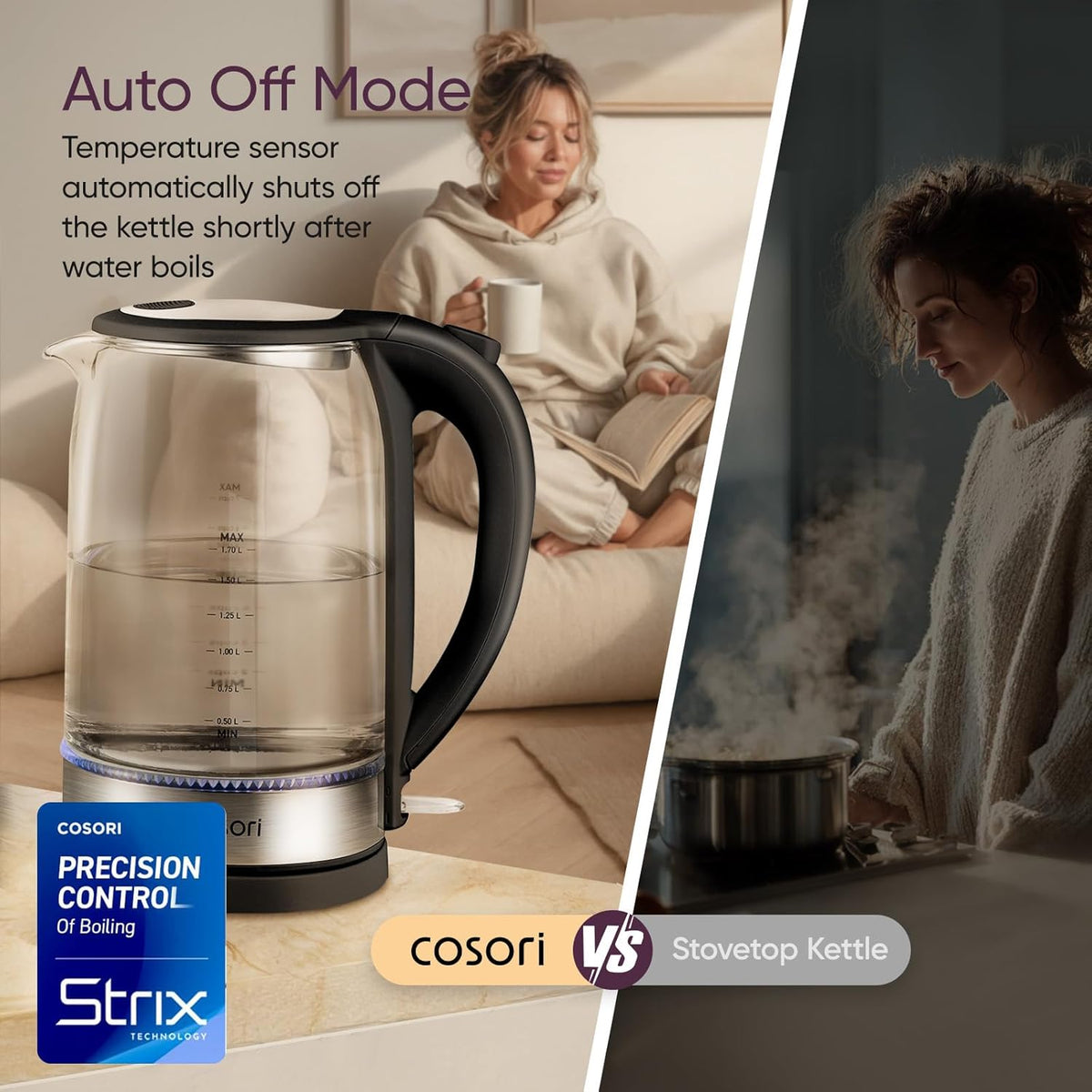 Cosori Glass Kettle – Mindful Morning Tea Ritual for the Wellness Kitchen, Pure-Tasting Boil for Herbal Infusions