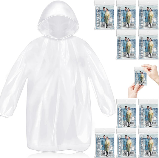 credit-card-sized individually folded poncho that fits in a wallet or pocket