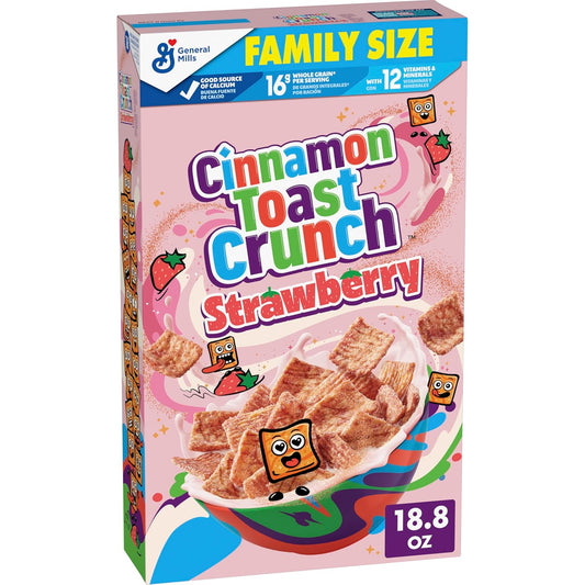 crispy cinnamon-sugar square pieces coated with tangy-sweet strawberry flavoring and cinnadust
