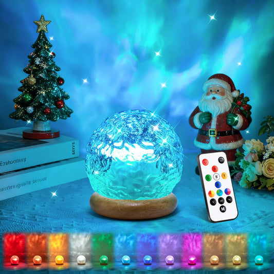 crystal ball glass shade with translucent prism design and natural wood grain base