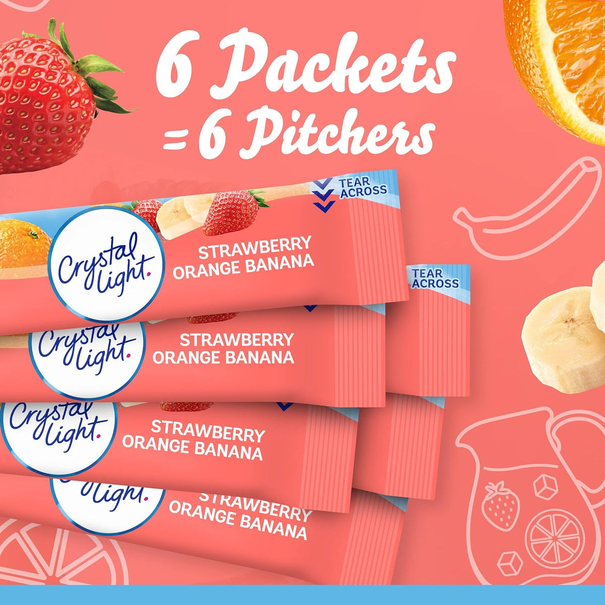 Crystal Light Strawberry Orange Banana Pitcher Packets Bulk Pack – Portion Controlled Flavored Water for Workplace Wellness
