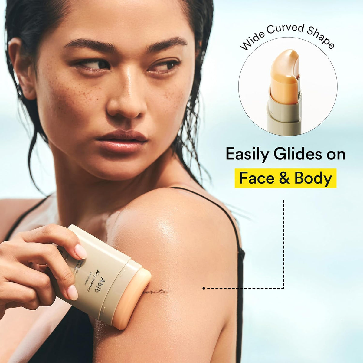 curved hands-free stick applicator for mess-free, on-the-go use