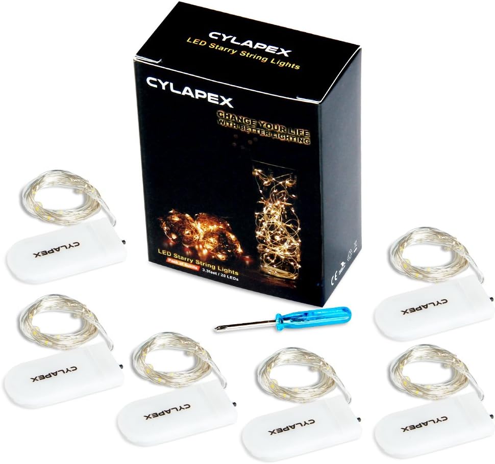 CYLAPEX 6 Pack Flameless Warm White Fairy Lights Battery Operated 7ft 20 LEDs Safe No Flame Alternative to Candles for Bedroom and Home
