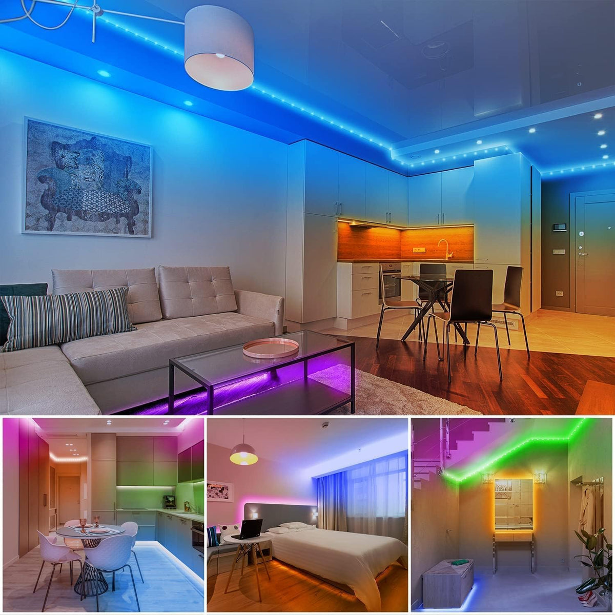 dalattin LED Lights for Room Makeover, Music Sync RGB Strip Lights with 16 Million Colors, App Control Ambient Lighting for Ceiling and Gaming Setup