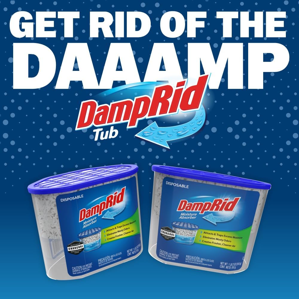 DampRid Activated Charcoal Moisture Absorber – Wellness Must-Have for Bath Time Wind-Down, Fragrance Free 18 oz Tub 3 Pack