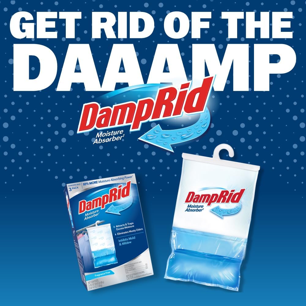 DampRid Hanging Moisture Absorber 3 Pack – Fragrance Free Closet Dehumidifier for Clutter-Free Homes