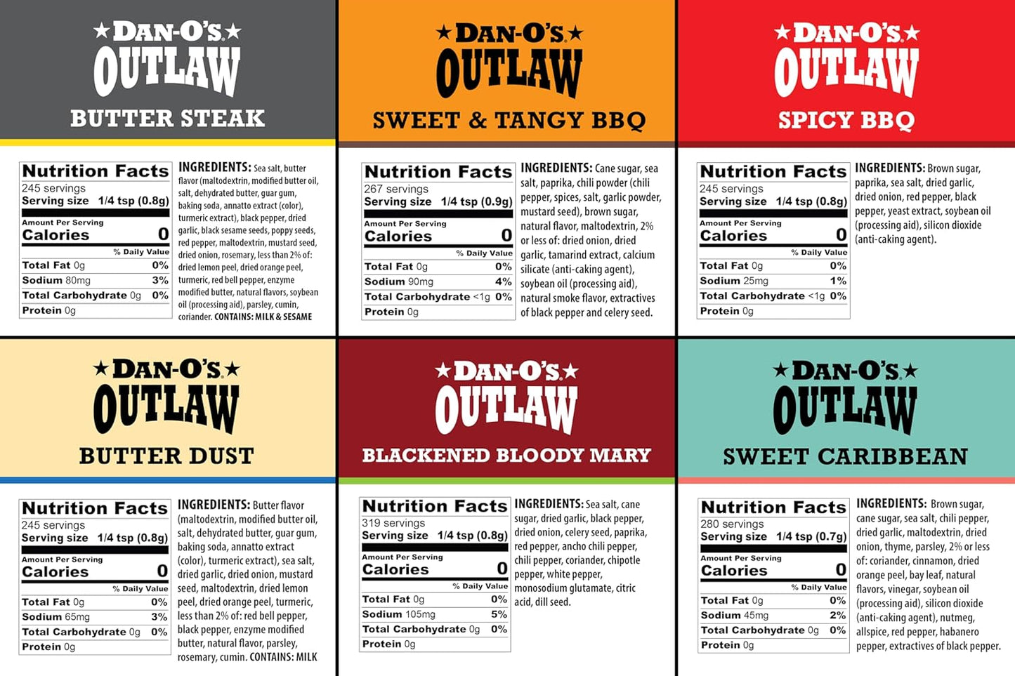 Dan-O's Outlaw Seasoning 6 Bottle Set – Mindful Cooking Companion for Slow Weekend Brunches and Relaxed Grilling