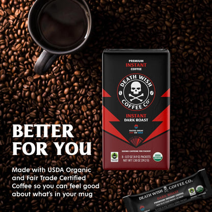 dark roast arabica and robusta blend for bold, high-caffeine profile