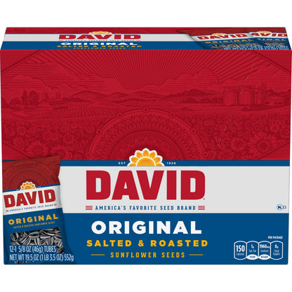 DAVID Roasted and Salted Sunflower Seeds, Original Flavor, 1.625oz. (Pack of 12)