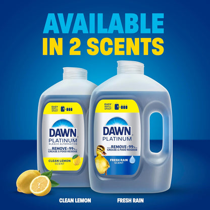 Dawn Platinum Dish Soap Refill Jug for Patio and Deck Cleanup, Fresh Rain Scent Dish Detergent for Outdoor Furniture and Surfaces