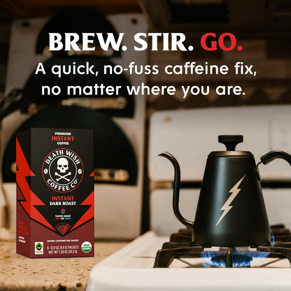 Death Wish Coffee Instant Dark Roast Packets – Housewarming Present for the Caffeine Obsessed, Travel-Ready Coffee Packets